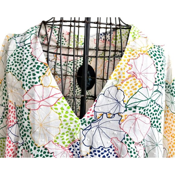 Jodifil Swimsuit Cover Up Medium NWT Dot Flowers Semi Sheer Beach Cruise Islands - Picture 2 of 11